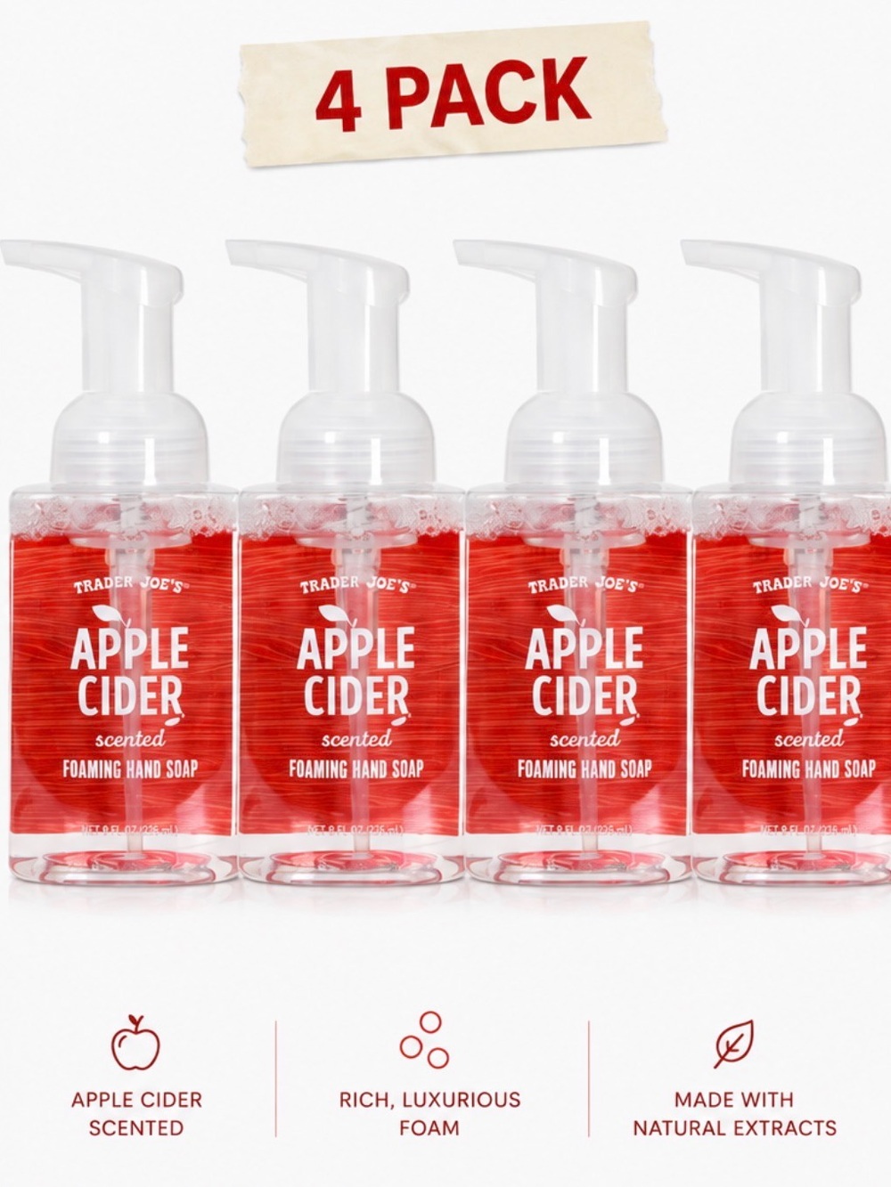 Trader Joe's Apple Cider Foaming Hand Soap — Red (4 Pack)
